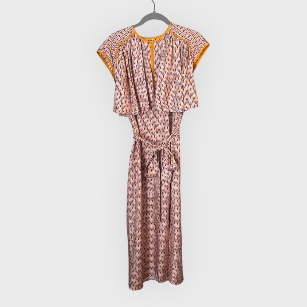 AKNVAS 100% Silk Logo Prairie Midi Dress Prairie Peasant Luxury